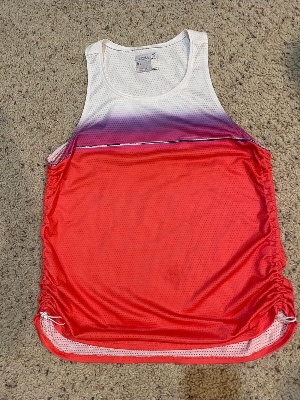 Lucky in Love White, Purple & Coral Ombre Mesh Athletic Tank